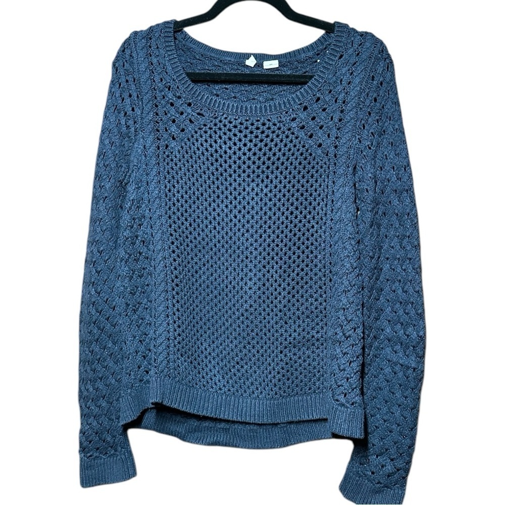 Moth Anthropologie Open Knit Navy Pullover Sweater Size Medium Scoop Neck